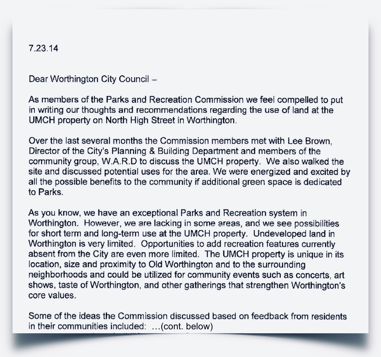 umch-parks-and-rec-commission-letter-to-city-council-2014-we-feel-compelled-to-put-in